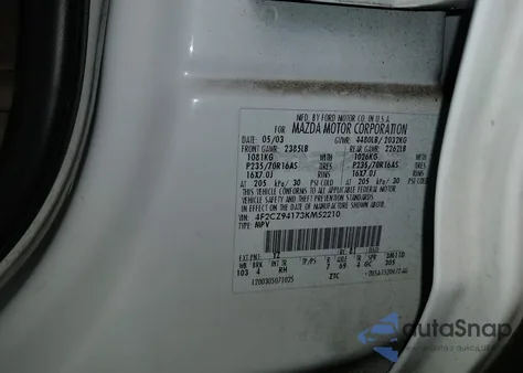 2003 Mazda Tribute Lx V6 z USA, uszkodzony, nr VIN 4F2CZ94173KM52210